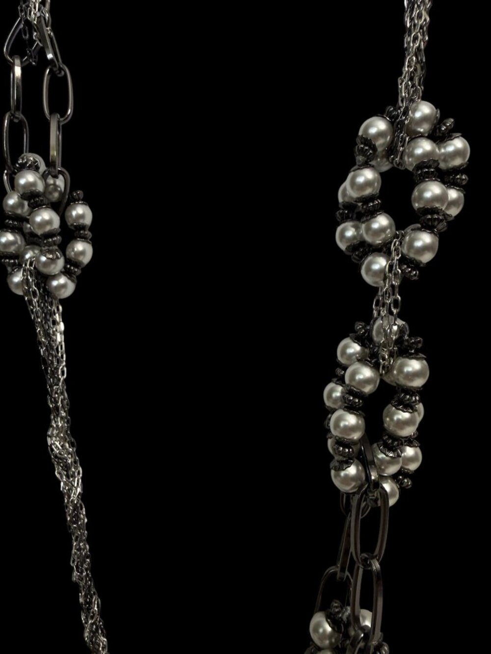 Talbots Asymmetrical Beaded Statement Necklace Chain-Link Faux Pearl Accents 28" - Picture 6 of 8